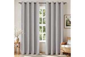 Joydeco 100% Blackout Curtains 2 Panels for Living Room - Linen Black Out Curtains 84 Inch Long Room Darkening Opaque Curtain