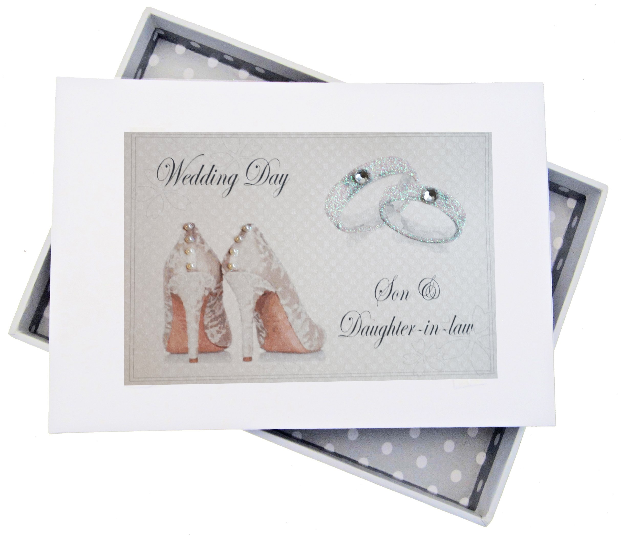 White Cotton Cards Day, Son & Daughter in-law Mini Photo Album, Shoes and Wedding Rings design, Board, 12.5 x 17.5 x 2.5 cm