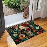 UNDAHIS Gothic Skull Indoor Door Mat, Non Slip Floral Skulls Doormats for Living Room Kitchen, Non-Woven Fabric Welcome Mat for Entrance Office Home, Decorative Floor Rug Gifts 17x29.5in