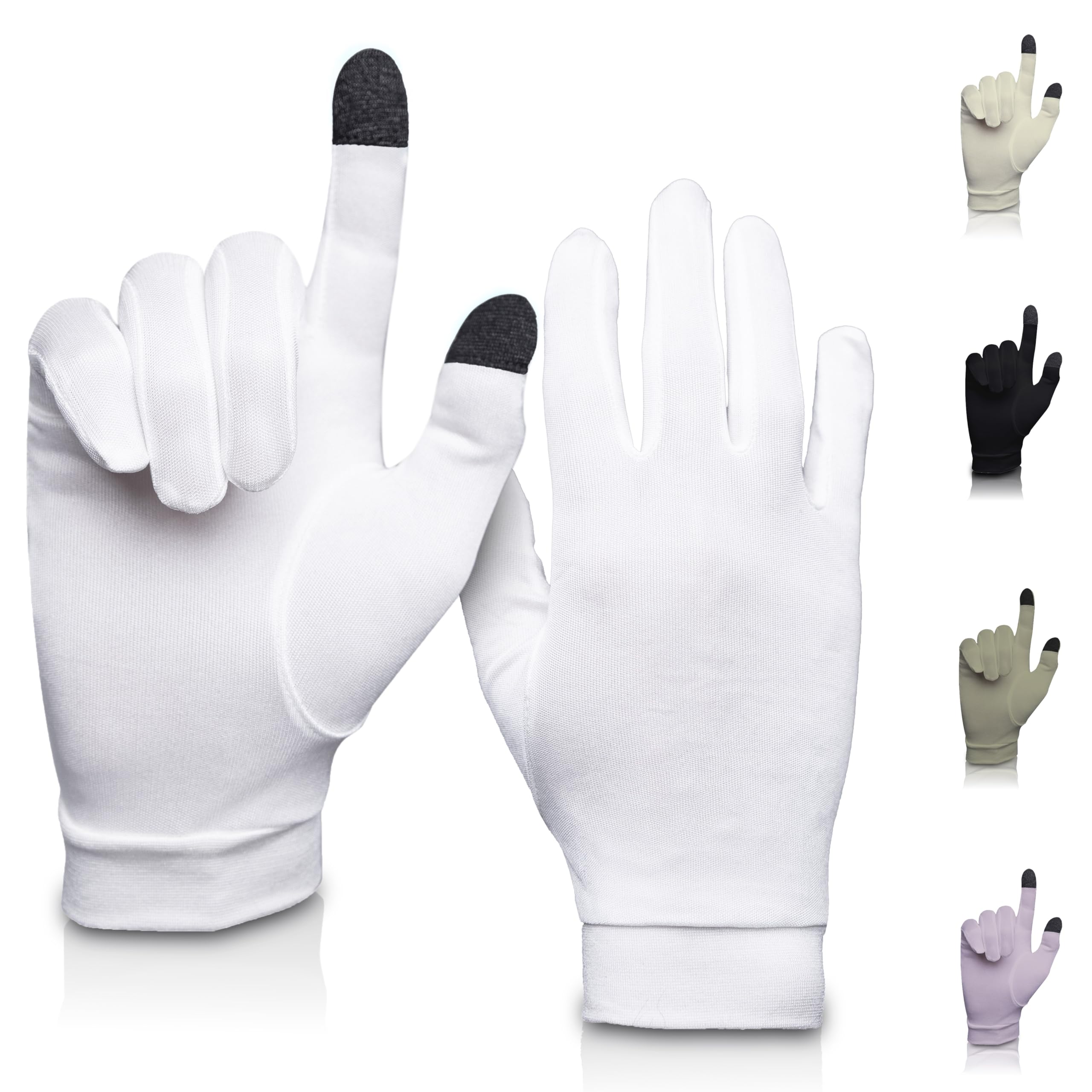 Pure Silk Glove Liners | Soft & Comfortable | Inner Thermal Gloves | Natural Wear | Unisex | Wash Bag Included (Off-White, Small)