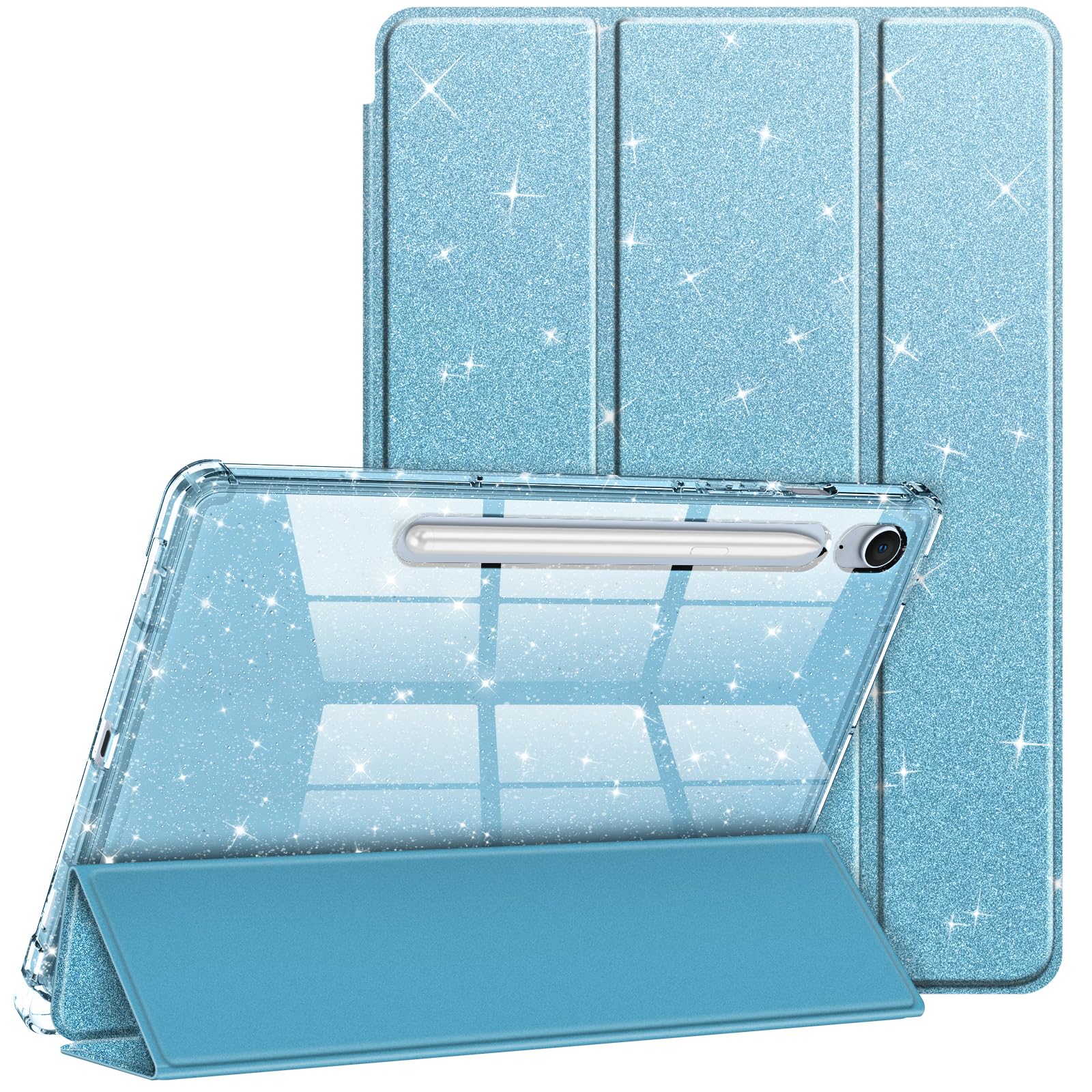 Photo 1 of Fintie Slim Case for Samsung Galaxy Tab S10 Lite/ S10 FE/ S9 FE 5G 10.9 Inch/Tab S9 11 Inch with S Pen Holder, Glittering Sparkly Shockproof Cover with Shiny Clear Back Shell, Auto Wake/Sleep, Blue