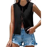 Mansy Women Tie Front Vest Top Y2k Knit Crew Neck Sleeveless Crop Sweater Tank Vintage Casual Streetwear Black M