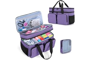 BAFASO Large Sewing Organizer Bag with an Individual Pouch and Detachable Dividers, 2 Layers Sewing Storage Bag for Sewing Supplies(Bag Only), Purple