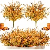 RAINFLOW Artificial Fall Flowers for Outdoors - 4PCS Autumn Brown Fake Mums, UV Resistant Fake Eucalyptus Stems for Vase Home Christmas Wedding Party Garden Porch Fall Thanksgiving Decorations