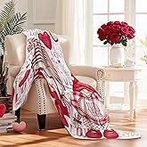 Newsely Valentine's Day Throw Blanket,50x60 Inch Reversible, Romantic Gnome Couple Lovers Cute Love Heart Balloon Red Flannel Blanket Home Decor Super Soft Warm Cozy for Bed Couch Sofa Couch