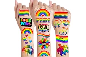 TONEOLDSHU 24 Sheets Pride Tattoos Temporary, Bulk Temp LGBT Rainbow Gay Pride Face Tattoos Sticker, Rainbow Flag Temporary Tattoos for Women Men Adult, Pride Equality Parades Celebration Rave Party Accessories