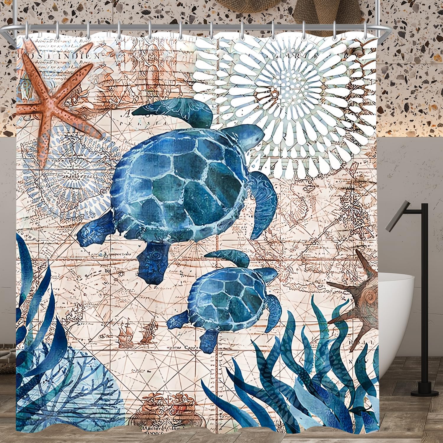 Lerores Sea Turtle Shower Curtain 71x71 inch, Mould and Mildew Resistant,Waterproof,Washable Polyester Fabric Bath Curtains with Weight Tape,12 pcs Hooks for Bathroom,Wetroom,Home Decor,180 x 180 cm