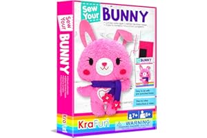 KRAFUN Sewing Kit for Kids Beginner My First Art & Craft, includes Bunny Doll Stuffed Animal, Instructions & Plush Felt Materials for Learn to Sew, Embroidery, Age 7 8 9 10 11 12