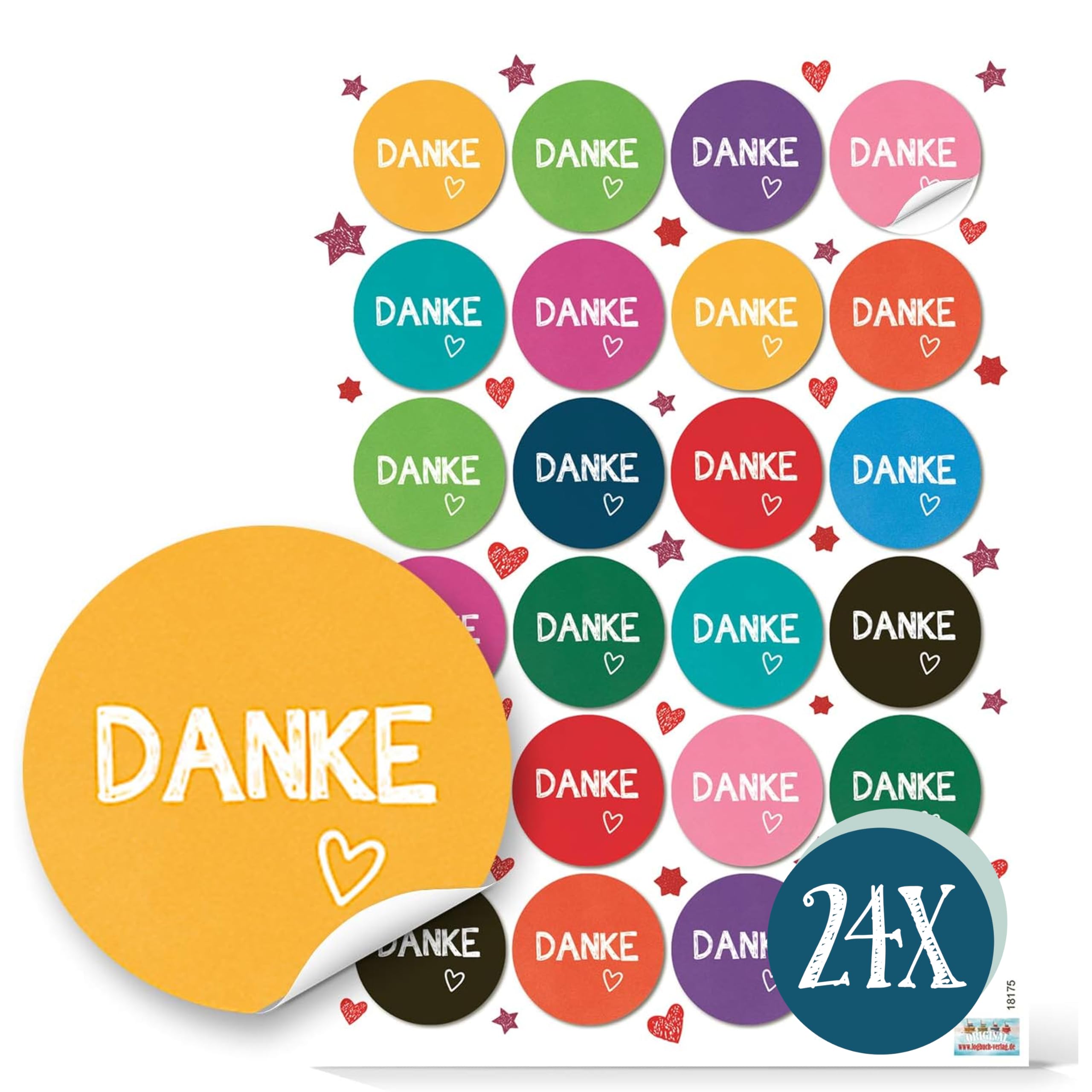 Logbuch-Verlag 24 Thank You Stickers Colourful 4 cm Thank You Stickers – Birthday Wedding Communion Company Party Anniversary