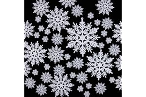 KOLEWO4EVER 100 pieces Plastic White Snowflakes Ornaments for Christmas Decoration DIY Craft Holiday Party Home Decoration, Assorted Sizes
