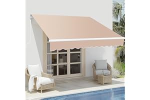 VINGLI 10' x 8' Retractable Awning for Patio Awning Retractable Shades with Manual Crank Handle, Aluminum Frame Outdoor Awning UV Resistant (Beige)