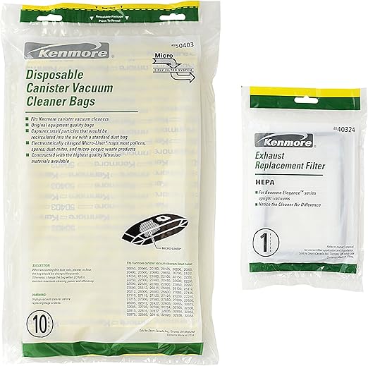 Kenmore 50403 Bags 40324 Hepa Filter Bundle Pack Genuine Kenmore Product For Kenmore Canister Vacuum Cleaners Package Of 10 Micro Lined Bags 1 Hepa Filter Amazon Ca Home Kitchen