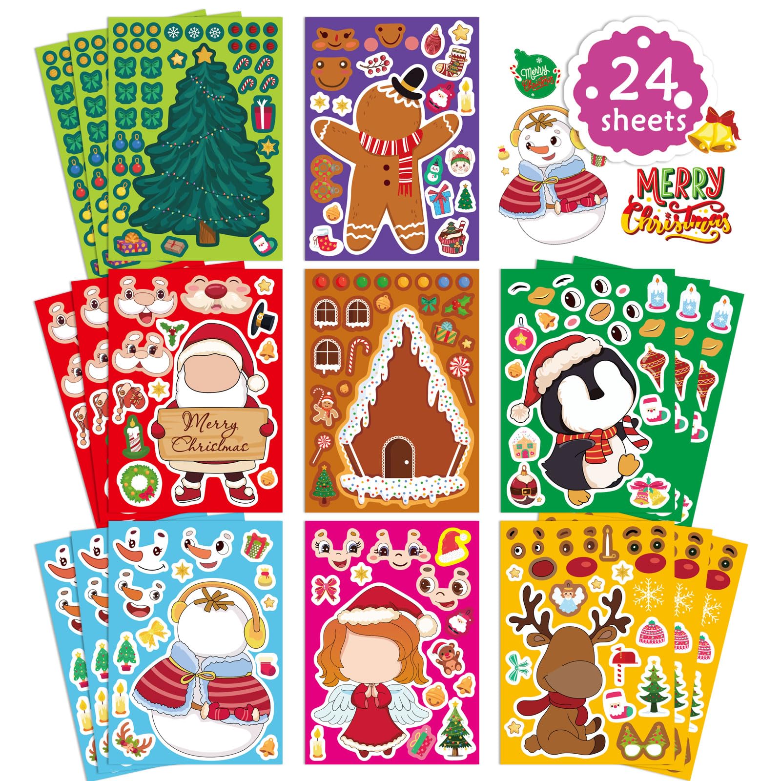Photo 1 of 24 Sheets Christmas Stickers for Kids Make Your Own Characters Mix and Match Sticker, Make a Face Sticker Christmas Gift for Crafts Xmas Holiday Stickers, Party Favor