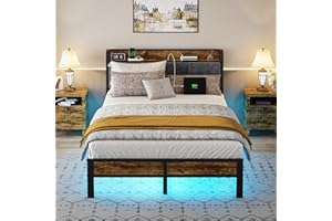 LIIANS Full Bed Frame with Storage Charging Station Headboard, Smart LED Light, Metal Platform Bed No Box Spring Required, Easy Assembly, Noise Free