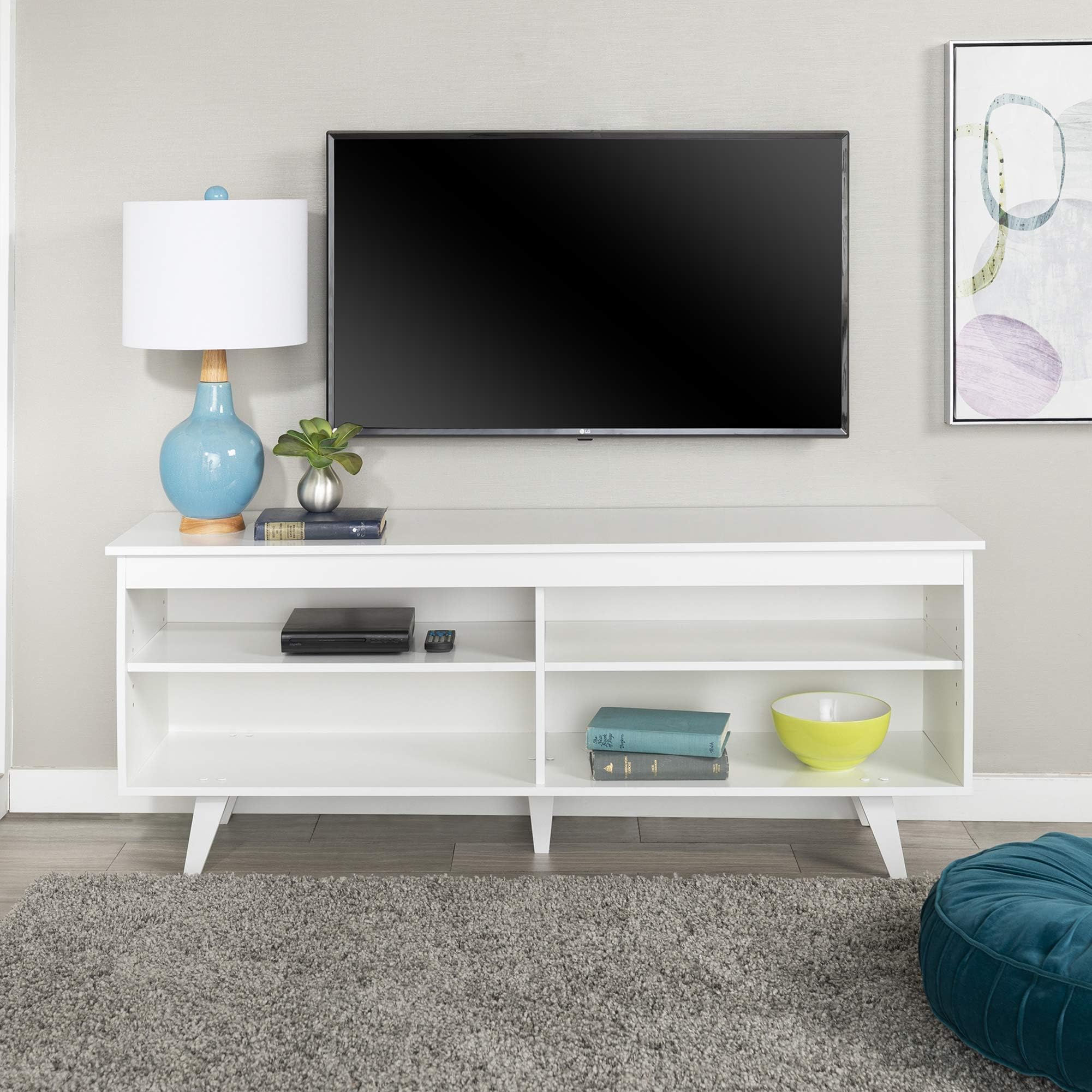 Walker EdisonWalker Edison Rohde Contemporary 4 Cubby TV Stand for TVs up to 65 Inches, 58 Inch, White