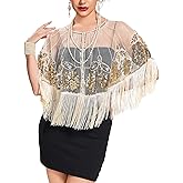 RRYIO Women's 1920s Shawl Wraps,Sequin Beaded Flapper Evening Shawls for women formal/Party/Wedding/Formal/Harlem night