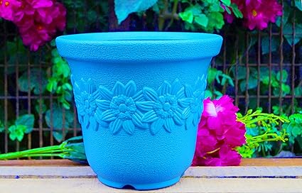 Asian Aura 12 Inch 100% Pure Virgin Plastic Sunny Pot Plant Container Set (Pack of 1, Sky Blue)