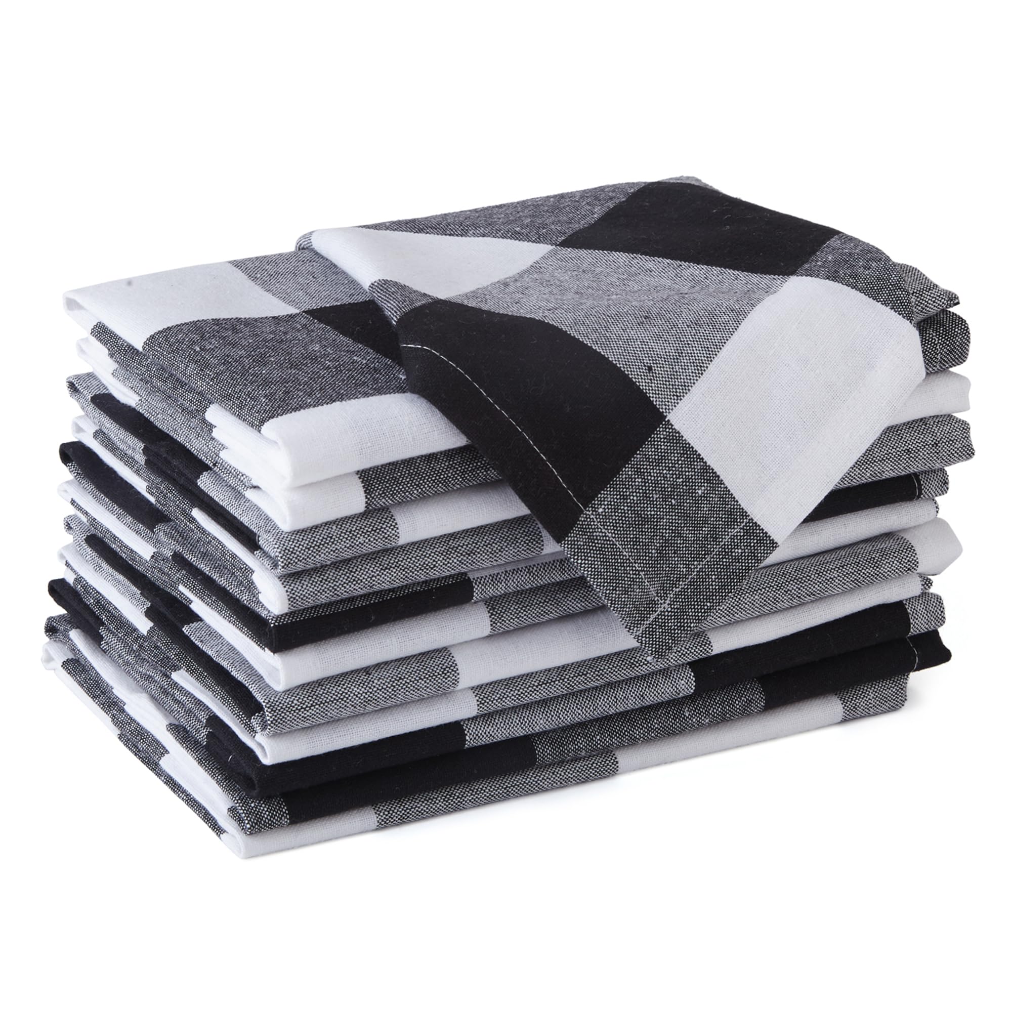 Encasa XO Cotton Cloth Napkins Set of 12, 17"x17" | Washable & Reusable Dinner Napkins White & Buffalo Black Checks Table Napkins for Farmhouse, Wedding, Holiday, Party & Everyday Dining — image 1