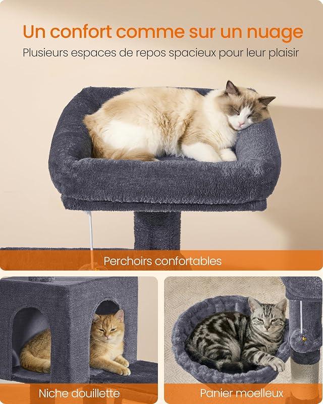 Arbre à Chat, Tour pour Chat, 3 Plateformes, 136 cm de Haut