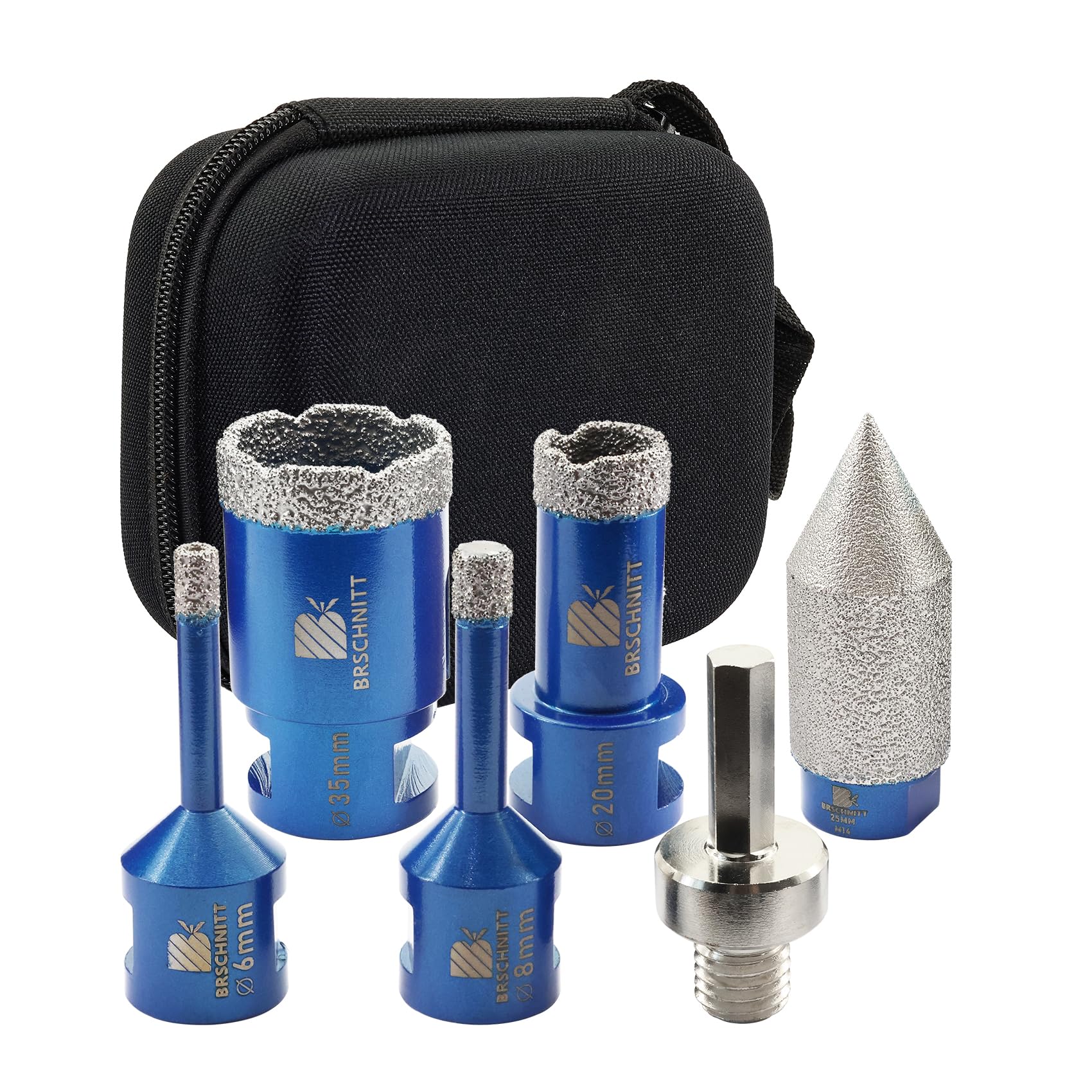 BRSCHNITT Tile Hole Saw Kit - Diamond Core Drill Bit Set 6/8/20/35mm & Chamfer Finger Milling Bit 0-20mm for Porcelain, Ceramic, Marble, Granite & Adapter — image 1