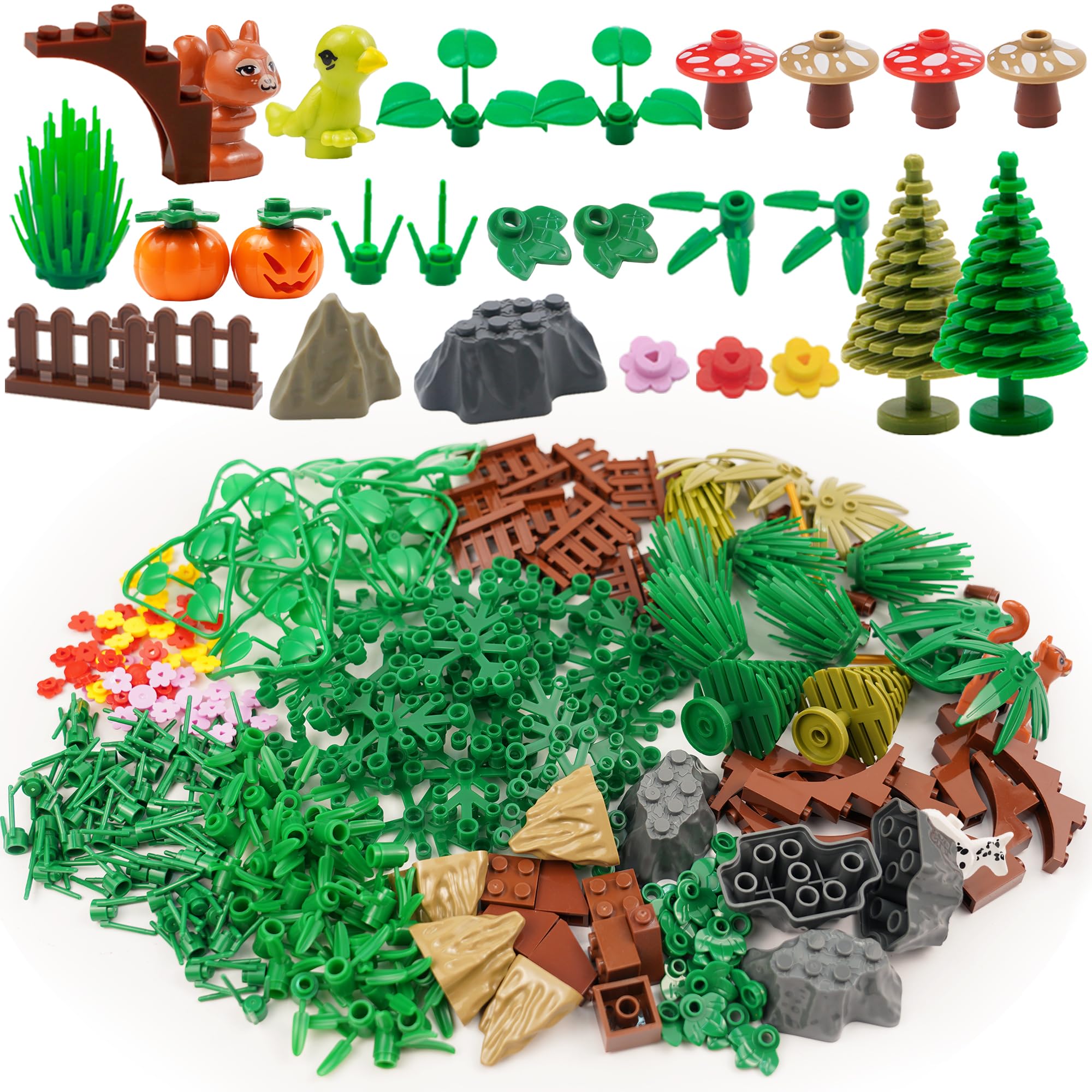 Plants Trees Accessories Jungle Botanical Parts Bricks Flower Leaf Forest Flower Plants Pieces Building Blocks Set, Animals Squirrel Birds Grass Garden House Toy