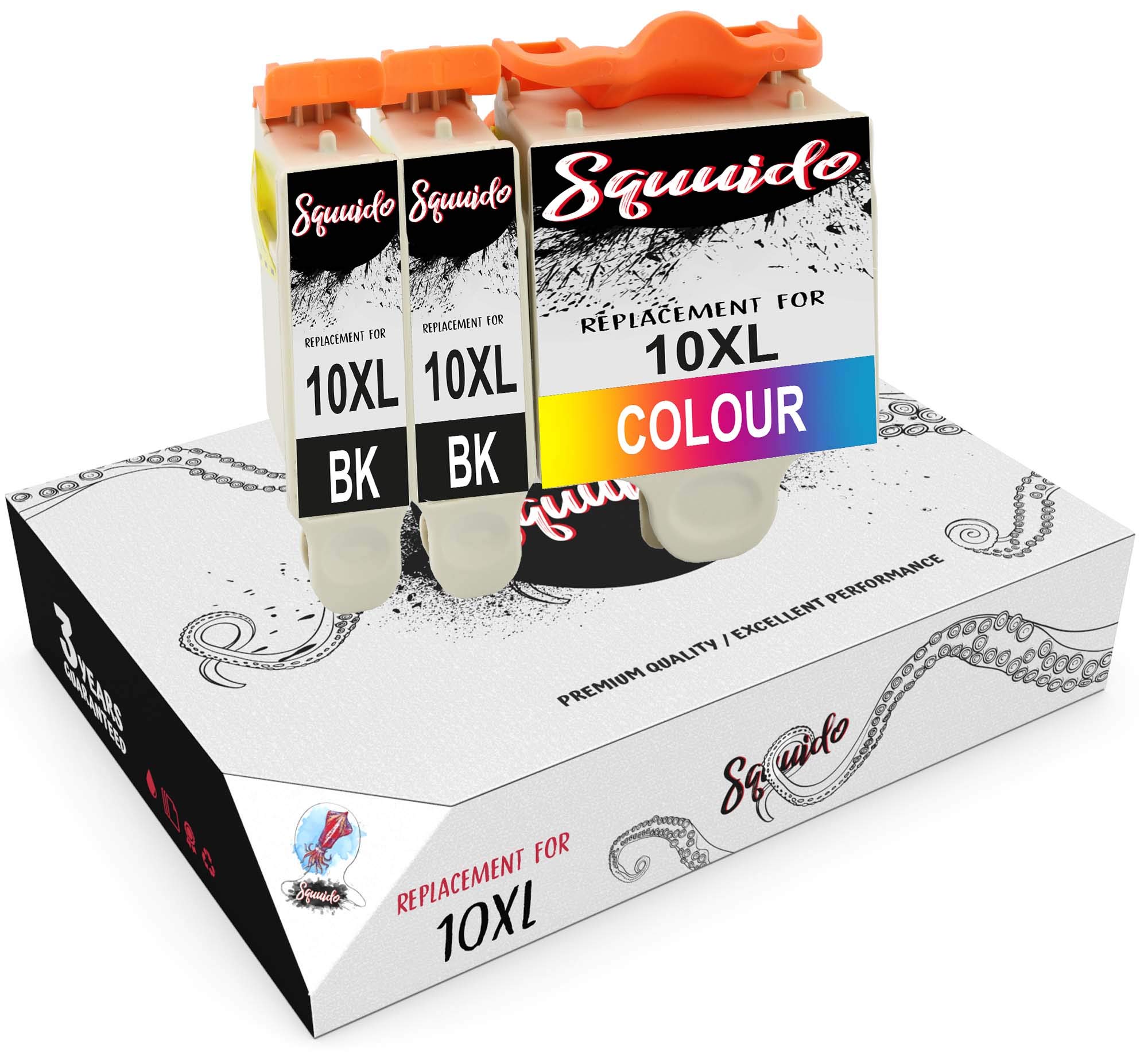 Squuido 3 ink cartridges 10 10XL 10B 10C compatible with Kodak ESP 3 5 7 9 3250 5210 5250 6150 7250 9250 Hero 6.1 7.1 9.1 EasyShare 5100 5200 5300 5500 | High Capacity