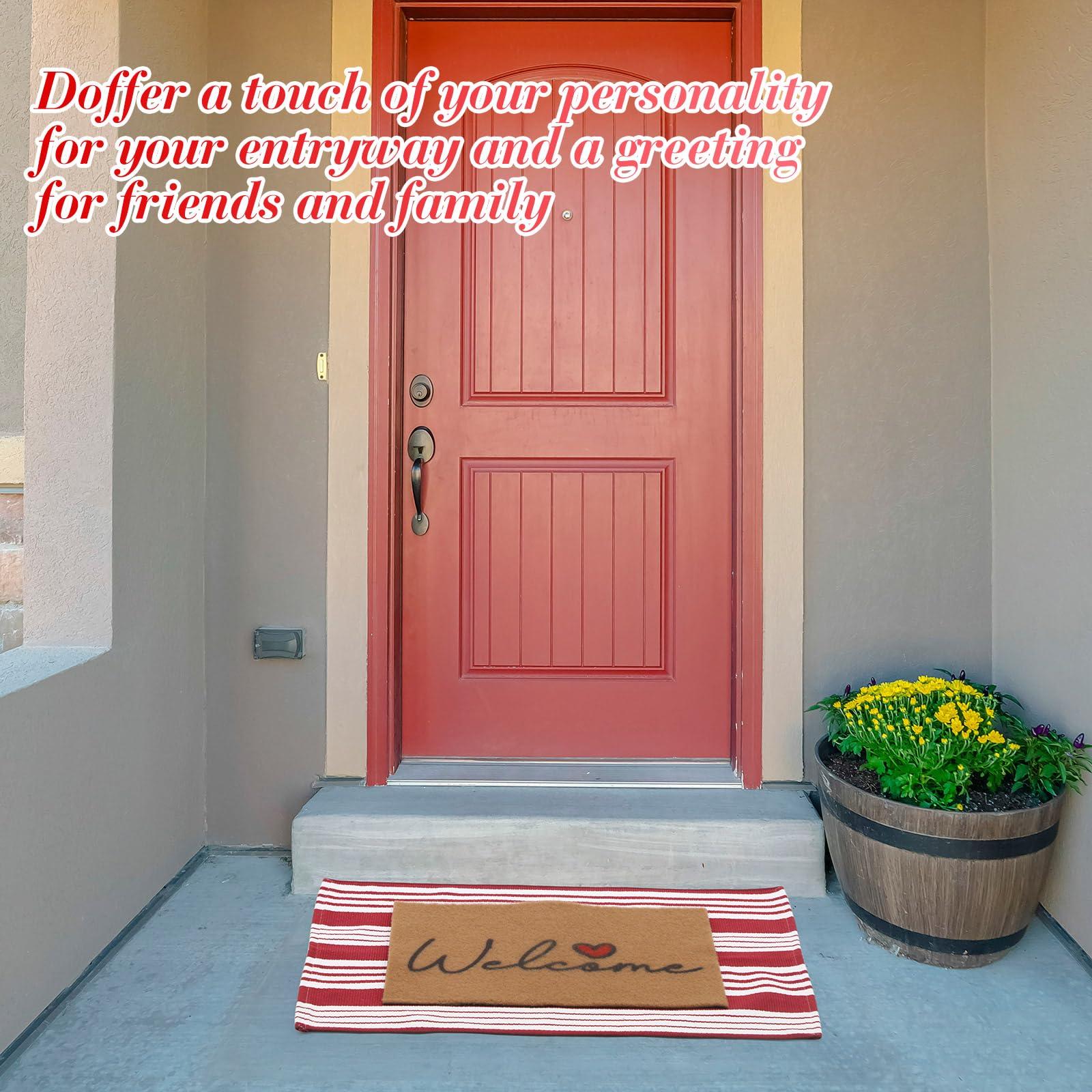 Maasechs 2 Pcs Heart Welcome Doormat Set 24'' x 35'' Red White Stripes Outdoor Rug and 24'' x 16'' Heart Coir Doormat Non Slip Floor Mat for Outside Entrance Front Porch(Heart) - Image 4