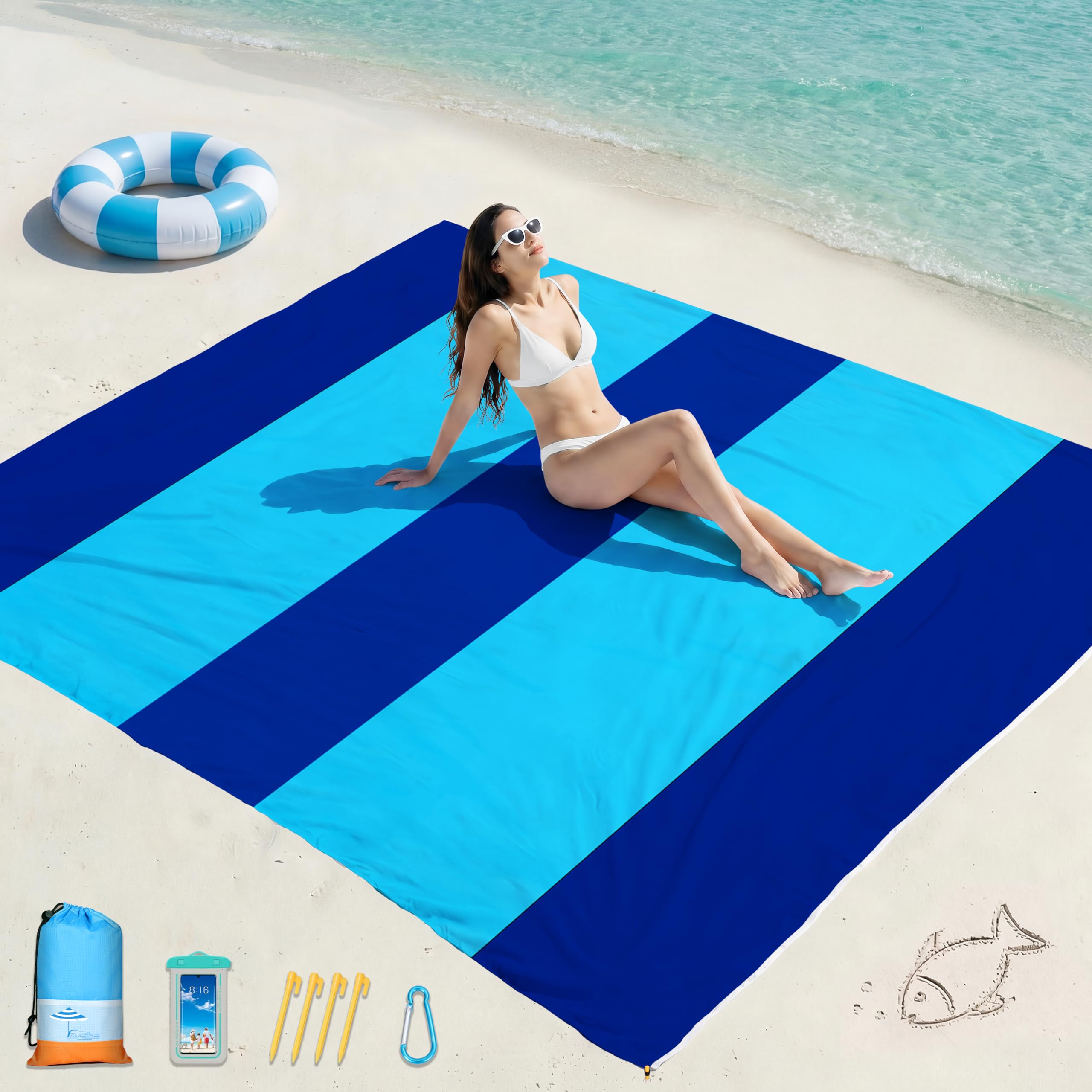 Beach Blanket Waterproof Sandproof 78''X81''/10'X9' Oversized Big Blanket