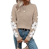 SHENHE Women's Floral Pattern Crewneck Long Sleeve Drop Shoulder Sweaters Pullover Tops