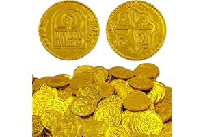 DRONSIDE 150Pcs Pirate Gold Coins Plastic Bulk St. Patrick's Pirate Gold Coins Novelty Party Favors, Pirate Party, Treasure Hunt Game and Party Favors