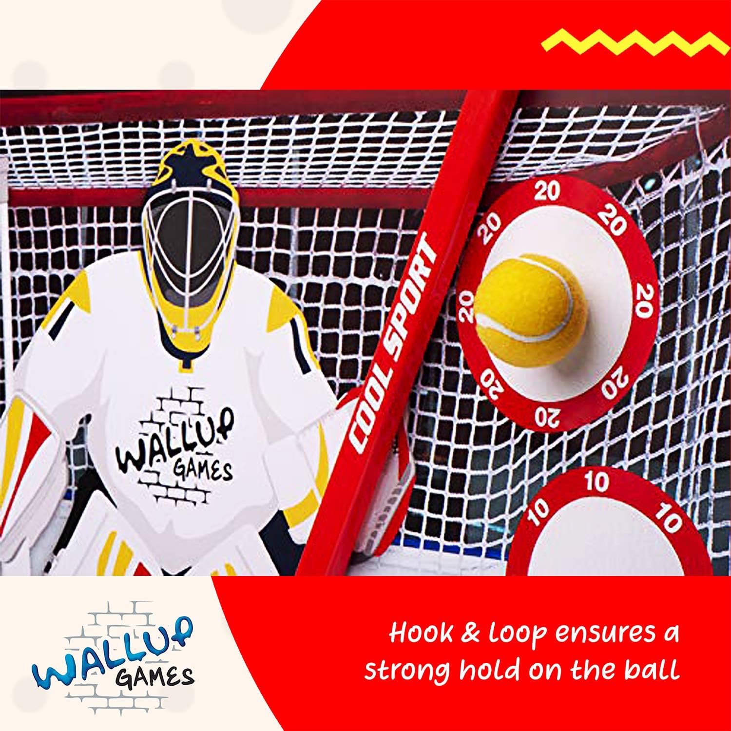 Wallup Games Hockey Game, Hockey Shooting Practice Target Game with Vinyl Wall Mat, Hockey Stick, 2 Indoor Hockey Balls: Toys & Games