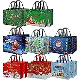 habgp 16 Pack Christmas Gift Bags, Reusable Gift Non-Woven Christmas Large Size Reusable Tote Bags with Handle, Gift Bags for Xmas Gifts Wrapping, Presents, Shopping, Party, Shopping