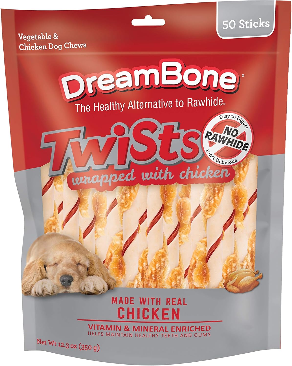 DreamBone Twist Sticks Chews Wrapped with Real Chicken 50 Count, RawhideFree Chews