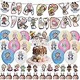 30Pcs La-bu Birthday Party Decoration - 12 Cake Toppers, 16 Balloons, 1 Happy Birthday Banner, 1 Large Cake Topper Themed Party Supplies for Fans