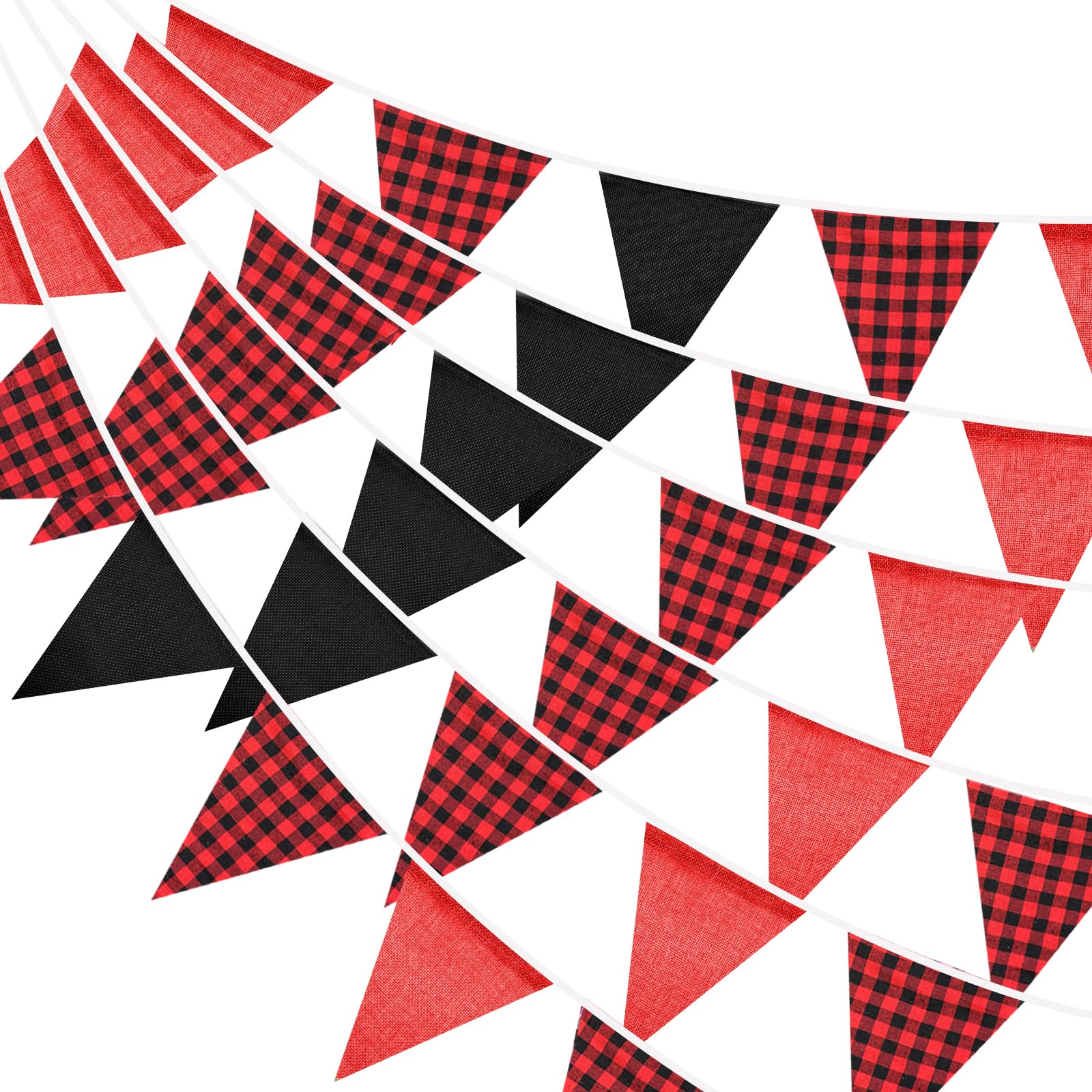 G2PLUS Burlap Fabric Gingham Bunting Banner: 36PCS Large Outdoor Triangle Flags, 10m Black and Red Vintage Bunting Banner for Birthday, Wedding, Graduation Ceremony, Garden Party Decoration
