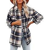 Blansdi Womens Flannel Shacket Plaid Button Down Long Sleeve Shirts Jacket Coats Fall Outfits Fashion Clothes 2025