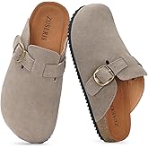 Kids Suede Clogs Boys Girls Cork Footbed Potato Shoes Classic Slip On Leather Mules Children Indoor Outdoor Sandals with Adjustable Buckle