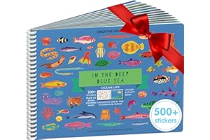 Cupkin Ocean Sticker Book Activity for Kids, Toddler Airplane Travel Essentials, 500+ Shark Stickers for Kids + 12 Scenes + 12 Coloring Book Pages, Deep Blue Sea Gift, Kid Crafts Ages 2-8