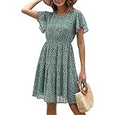 Manydress Women's Chiffon Floral Dresses Casual Summer Boho Flutter Sleeve Flowy Skater Western Dress MY112