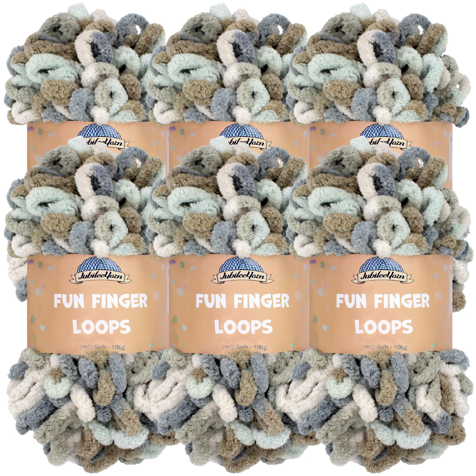 JubileeYarn Fun Finger Loops Yarn - Polyester Jumbo Weight Loop Yarn - 100g/Skein - Selene - 6 Skeins