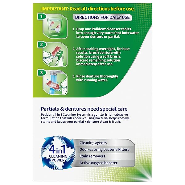 POLIDENT OVERNIGHT WHITENING DENTURE CLEANSER TABLETS – 120 COUNT