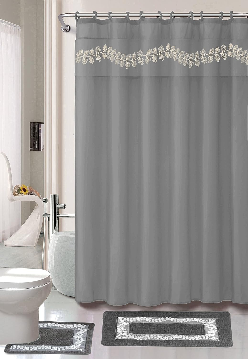 Nova Home Collection Non Slip Safety Ultra Water Absorbent Soft Jacquard 18 Pieces Bathroom Bath Rug Floor Mat Set with Shower Curtain and Towel Set B079FC9V48