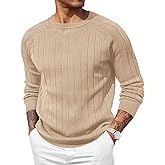 COOFANDY Mens Crewneck Pullover Sweaters Business Casual Long Sleeve Slim Fit Sweater Chunky Cable Knit Sweater