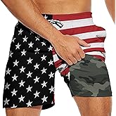 Qoekrfu Mens Swim Trunks 2 in 1 Pattern 5 Inch Swimming Beach Shorts Casual Summer Board Shorts with Pockets