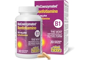 Natural Factors BioCoenzymated Benfotiamine, B1 plus Sulbutiamine, 30 vegetarian capsules, The Most Metabolically Active Form