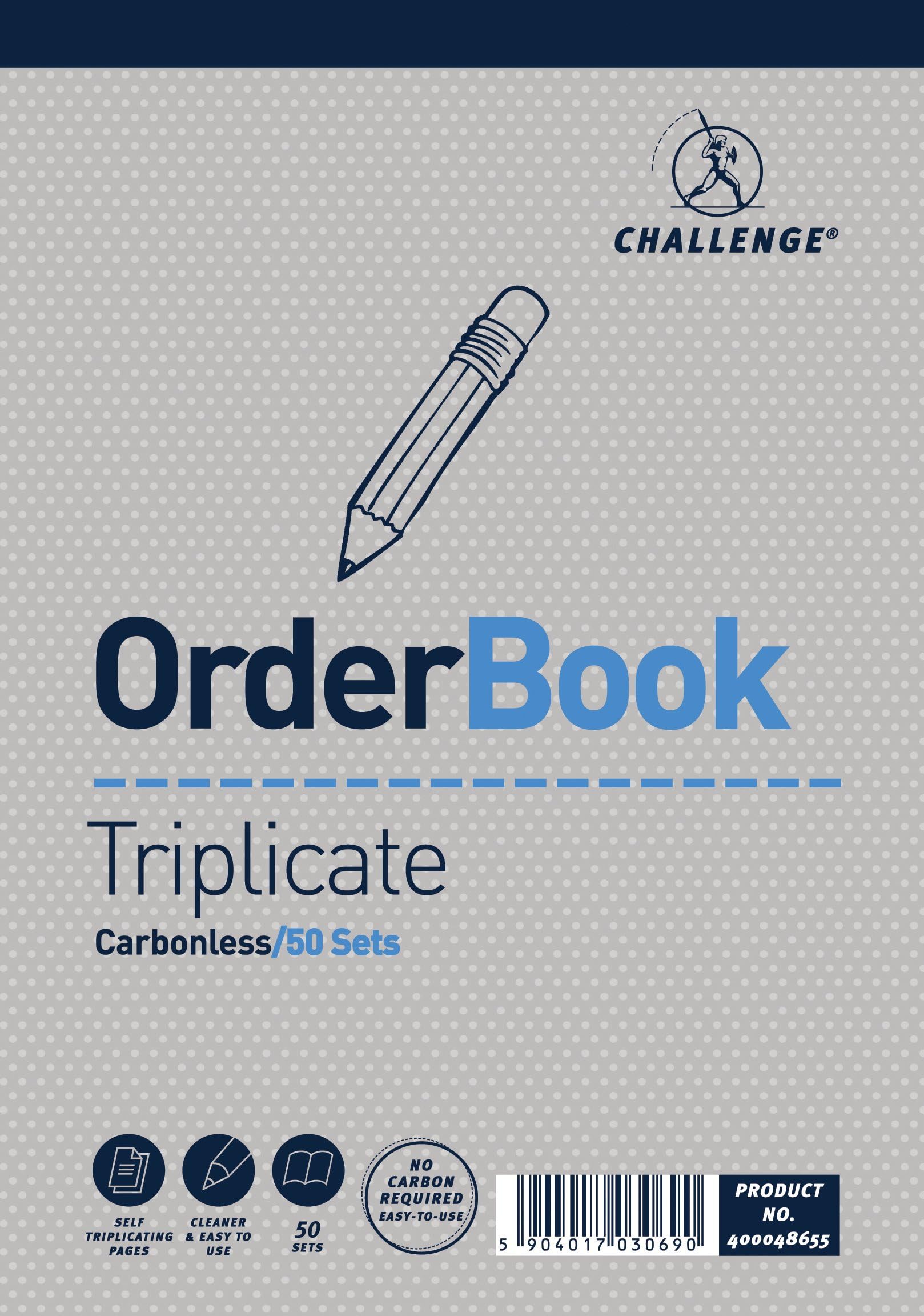 Challenge 195 x 137 mm Triplicate Order Book, Carbonless, 50 Pages, Set of 5