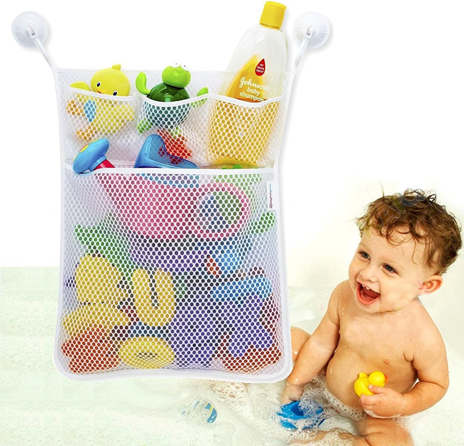KLOSHANE Kid Bath Toy Storage Organiser Bathroom - Tub Mesh Net Bag White