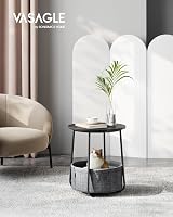 VASAGLE Round Side Table with Fabric Basket Ebony Black Slate Grey LET223B01 view 2