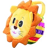 Buckle Toys - Benny Lion - Toddler Plush Activity Toy Stuffed Animal - Great for Homeschool or Preschool - Fine Motor Skill and Cognitive Skill Development - Zipper Storage for Small Items