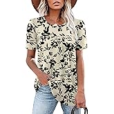 LUYAA Womens Dressy Casual Tops Short Sleeve Blouse Crew Neck Loose Fit Summer Clothes M-4XL